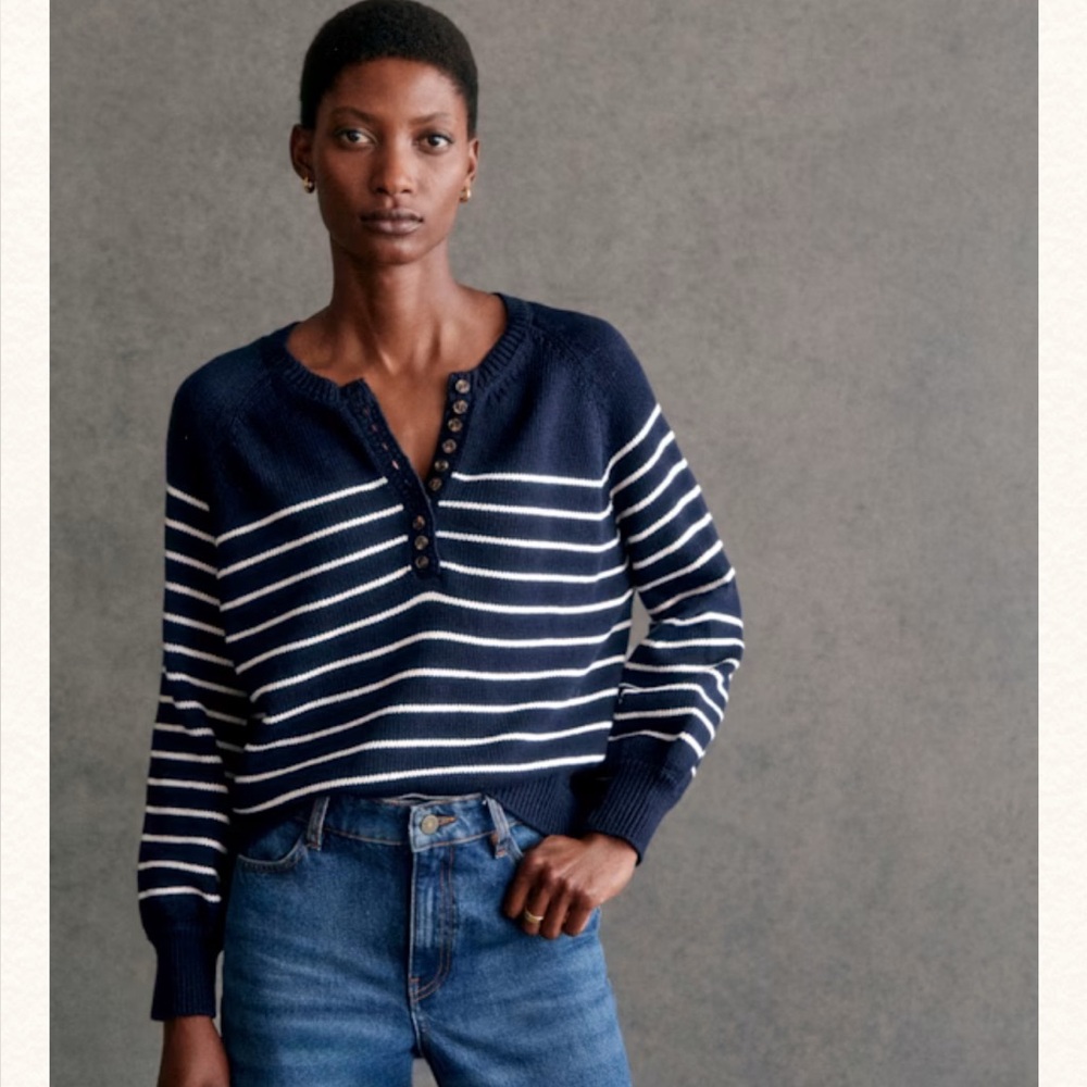 Sezane Léontine Jumper Marine / Ecru - Size XS